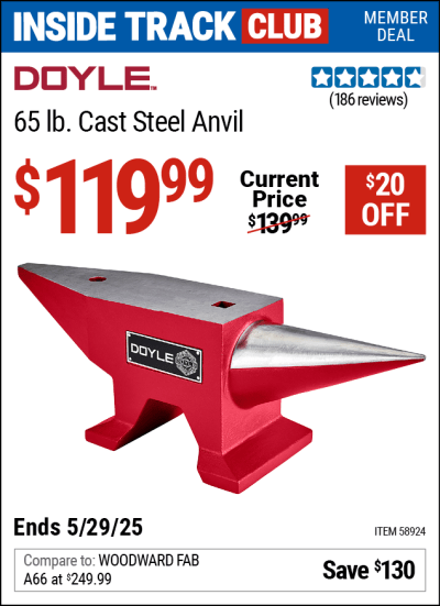 Harbor Freight Coupons, HF Coupons, 20% off - DOYLE 65 lb. Cast Steel Anvil for $139.99