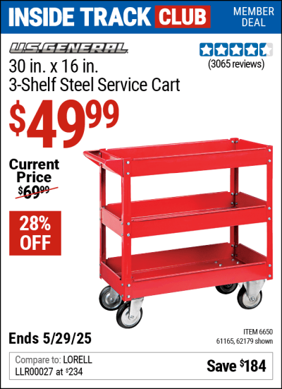 Harbor Freight Coupons, HF Coupons, 20% off - 16 X 30 Three Shelf Steel Service Cart