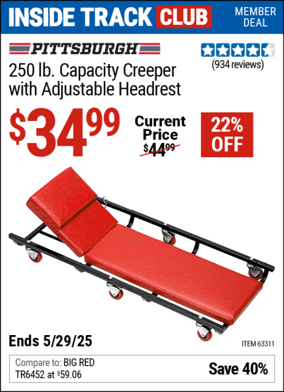 Harbor Freight Coupons, HF Coupons, 20% off - Heavy Duty Creeper With Adjustable Headrest