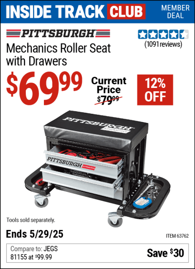 Harbor Freight Coupons, HF Coupons, 20% off - Mechanic's Roller Seat With Drawers