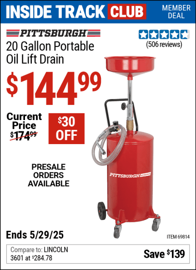 Harbor Freight Coupons, HF Coupons, 20% off - 20 Gallon Portable Oil Lift Drain