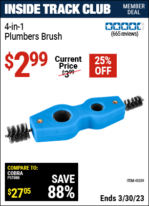 Harbor Freight Tools Coupons, Harbor Freight Coupon, HF Coupons-4-in-1 Plumber's Brush