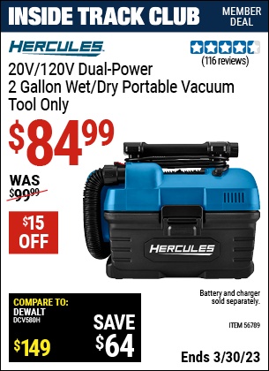 Harbor Freight Tools Coupons, Harbor Freight Coupon, HF Coupons-20v/120v Lithium-Ion Dual Power 2 Gallon Wet/Dry Portable Vacuum - Tool Only