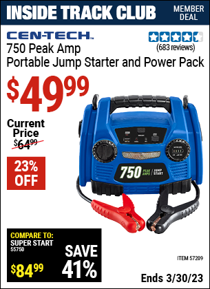 Harbor Freight Tools Coupons, Harbor Freight Coupon, HF Coupons-750 Peak Amp Portable Jump Starter and Power Pack