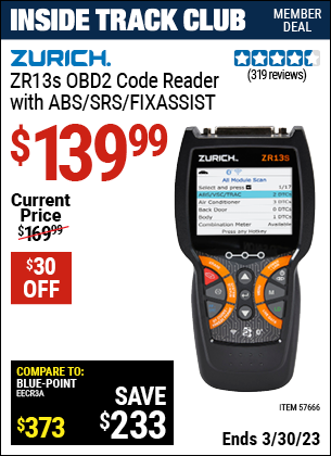 Harbor Freight Tools Coupons, Harbor Freight Coupon, HF Coupons-ZR13S OBD2 Code Reader with ABS/SRS/FixAssistxc2xae