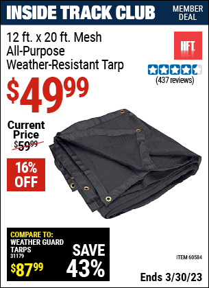 Harbor Freight Tools Coupons, Harbor Freight Coupon, HF Coupons-12 ft. x 20 ft. Mesh All Purpose/Weather Resistant Tarp