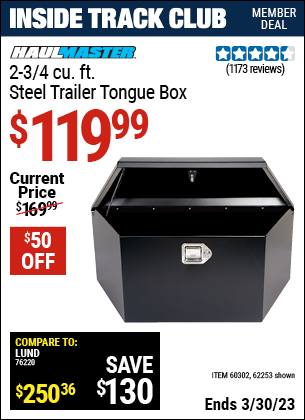 Harbor Freight Tools Coupons, Harbor Freight Coupon, HF Coupons-HAUL-MASTER 2-3/4 cu. ft. Steel Trailer Tongue Box
