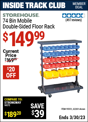 Harbor Freight Tools Coupons, Harbor Freight Coupon, HF Coupons-74 Bin Mobile Double-sided Floor Rack