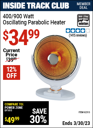 Harbor Freight Tools Coupons, Harbor Freight Coupon, HF Coupons-400/900 Watt Oscillating Parabolic Heater