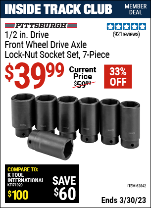 Harbor Freight Tools Coupons, Harbor Freight Coupon, HF Coupons-1/2 in. Drive Front Wheel Drive Axle Lock-Nut Socket Set, 7 Pc.