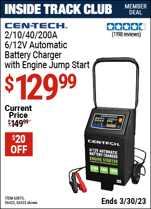 Harbor Freight Tools Coupons, Harbor Freight Coupon, HF Coupons-Cen-tech 2/10/40/200 Amp 6/12 Volt Automatic Battery Charger With Engine Jump Start