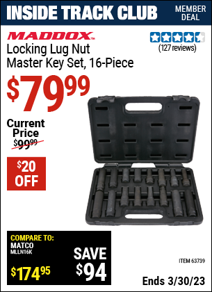 Harbor Freight Tools Coupons, Harbor Freight Coupon, HF Coupons-16 Piece Locking Lug Nut Master Key Set