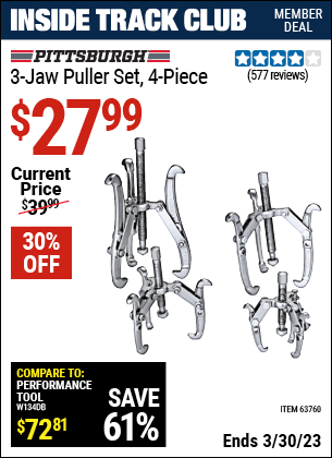 Harbor Freight Tools Coupons, Harbor Freight Coupon, HF Coupons-Three-jaw Puller 4 Piece Set