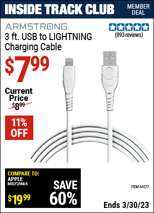 Harbor Freight Tools Coupons, Harbor Freight Coupon, HF Coupons-3 Ft. Lightning Cable For Iphone