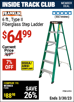 Harbor Freight Tools Coupons, Harbor Freight Coupon, HF Coupons-6 Ft. Type Ii Fiberglass Step Ladder