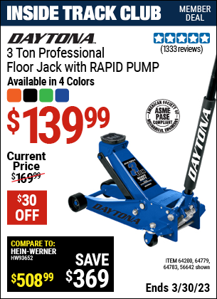 Harbor Freight Tools Coupons, Harbor Freight Coupon, HF Coupons-Daytona 3 Ton Heavy Duty Floor Jack