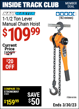Harbor Freight Tools Coupons, Harbor Freight Coupon, HF Coupons-1-1/2 Ton Lever Chain Hoist
