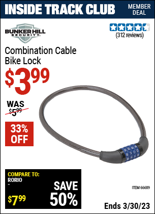 Harbor Freight Tools Coupons, Harbor Freight Coupon, HF Coupons-Combination Cable Bike Lock