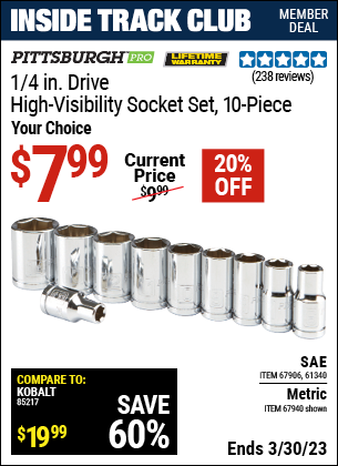 Harbor Freight Tools Coupons, Harbor Freight Coupon, HF Coupons-1/4 in. Drive Metric High Visibility Socket Set, 10 Pc.