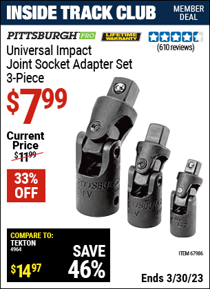 Harbor Freight Tools Coupons, Harbor Freight Coupon, HF Coupons-3 Piece Universal Impact Joint Socket Adapter Set