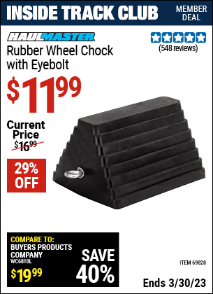 Harbor Freight Tools Coupons, Harbor Freight Coupon, HF Coupons-Rubber Wheel Chock With Eyebolt