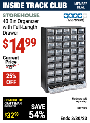 Harbor Freight Tools Coupons, Harbor Freight Coupon, HF Coupons-40 Bin Organizer With Full Length Drawer