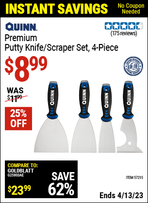 Harbor Freight Tools Coupons, Harbor Freight Coupon, HF Coupons-Premium Putty Knife Set, 4 Pc.