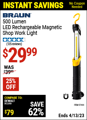 Harbor Freight Tools Coupons, Harbor Freight Coupon, HF Coupons-500 Lumen Rechargeable Shop Work Light