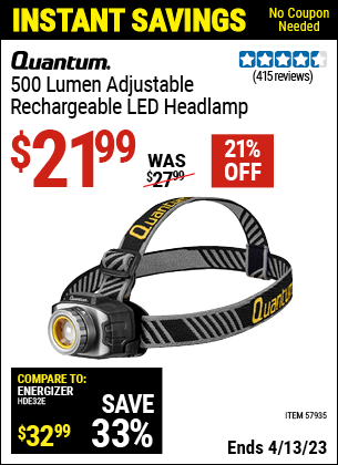 Harbor Freight Tools Coupons, Harbor Freight Coupon, HF Coupons-500 Lumen Rechargeable Headlamp