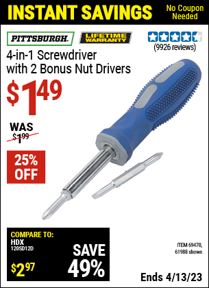 Harbor Freight Tools Coupons, Harbor Freight Coupon, HF Coupons-4-in-1 Screwdriver