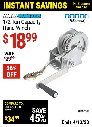 Harbor Freight Tools Coupons, Harbor Freight Coupon, HF Coupons-1/2 Ton Capacity Hand Winch