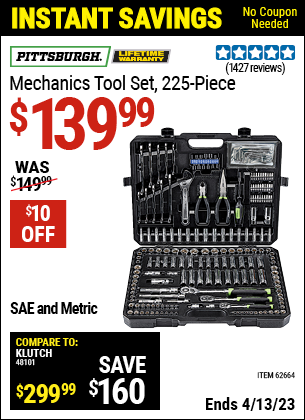 Harbor Freight Tools Coupons, Harbor Freight Coupon, HF Coupons-225 Piece Mechanic's Tool Kit