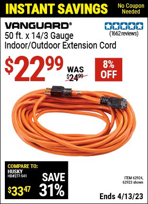 Harbor Freight Tools Coupons, Harbor Freight Coupon, HF Coupons-50 Ft. X 14 Gauge Outdoor Extension Cord
