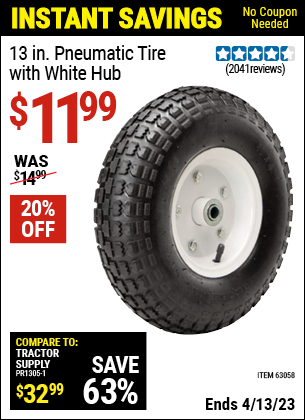 Harbor Freight Tools Coupons, Harbor Freight Coupon, HF Coupons-13 in. Pneumatic Tire with White Hub