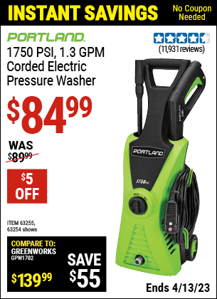 Harbor Freight Tools Coupons, Harbor Freight Coupon, HF Coupons-1750 Psi Electric Pressure Washer