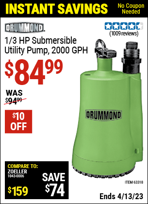Harbor Freight Tools Coupons, Harbor Freight Coupon, HF Coupons-1/3 Hp Submersible Utility Pump