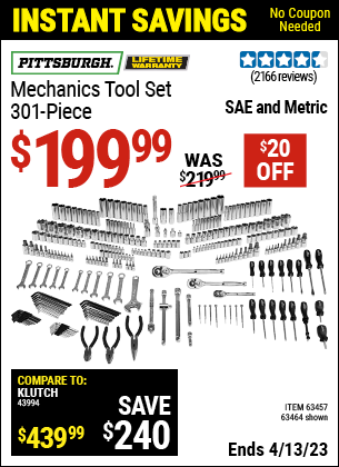 Harbor Freight Tools Coupons, Harbor Freight Coupon, HF Coupons-301 Piece Master Mechanic's Tool Kit