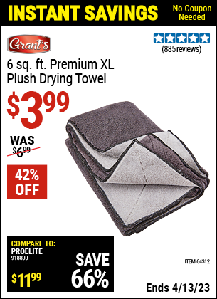 Harbor Freight Tools Coupons, Harbor Freight Coupon, HF Coupons-Grant's 6 Sq. Ft. Xl Dual Sided Drying Towel