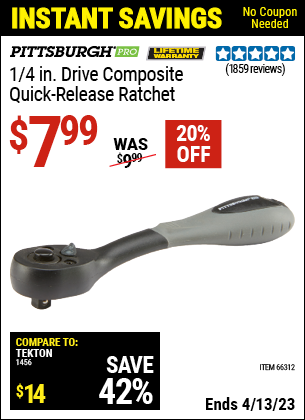 Harbor Freight Tools Coupons, Harbor Freight Coupon, HF Coupons-1/4 in. Drive Composite Ratchet