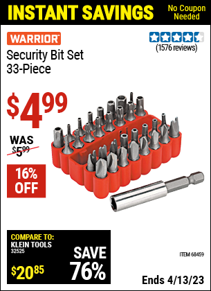 Harbor Freight Tools Coupons, Harbor Freight Coupon, HF Coupons-33 Piece Security Bit Set