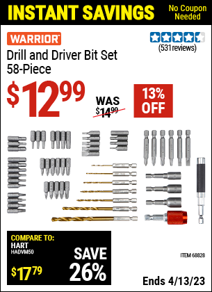 Harbor Freight Tools Coupons, Harbor Freight Coupon, HF Coupons-58 Piece Quick Release Drill And Driver Bit Set