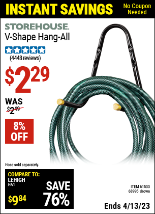 Harbor Freight Tools Coupons, Harbor Freight Coupon, HF Coupons-STOREHOUSE V-Shape Hang-All for $1.49