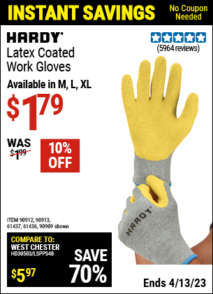 Harbor Freight Tools Coupons, Harbor Freight Coupon, HF Coupons-Hardy Latex Coated Work Gloves