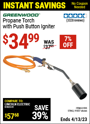 Harbor Freight Tools Coupons, Harbor Freight Coupon, HF Coupons-Propane Torch With Push Button Igniter