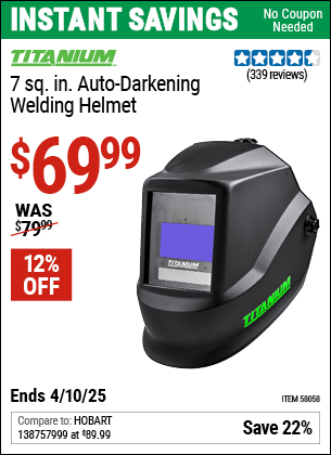 Harbor Freight Coupons, HF Coupons, 20% off - 7 sq. in. Auto Darkening Welding Helmet