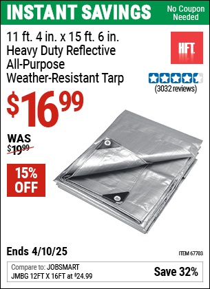 Harbor Freight Coupons, HF Coupons, 20% off - 11 Ft. 4 In. X 15 Ft. 6 In. Silver/heavy Duty Reflective All Purpose/weather Resistant Tarp