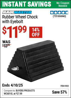 Harbor Freight Coupons, HF Coupons, 20% off - Rubber Wheel Chock With Eyebolt