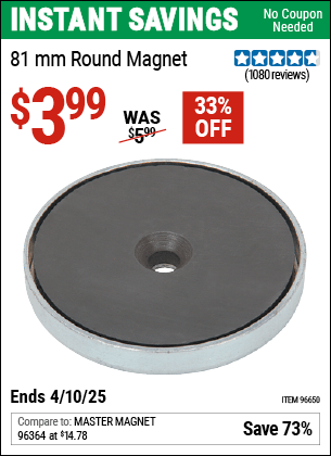Harbor Freight Coupons, HF Coupons, 20% off - 81mm Round Magnet