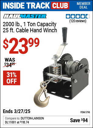 Harbor Freight Coupons, HF Coupons, 20% off - HAUL-MASTER 1 Ton Capacity Hand Winch for $23.99