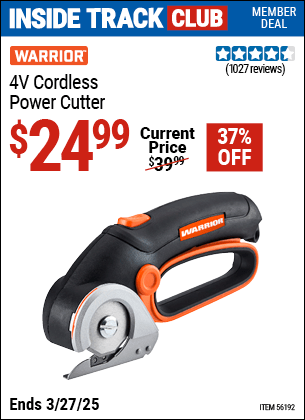 Harbor Freight Coupons, HF Coupons, 20% off - WARRIOR 4V Lithium-Ion Cordless Power Cutter for $24.99